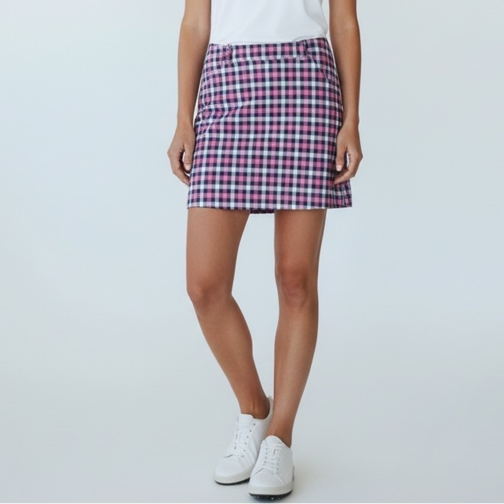 NVO by Lanctot Women’s Pink and Dark Grey Plaid Golf Skorts Skirt Shorts Size 4